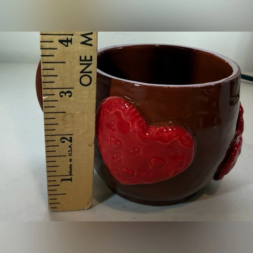 Heart mug Handmade ceramic mug‎ Red hearts mug 3-D Artisan